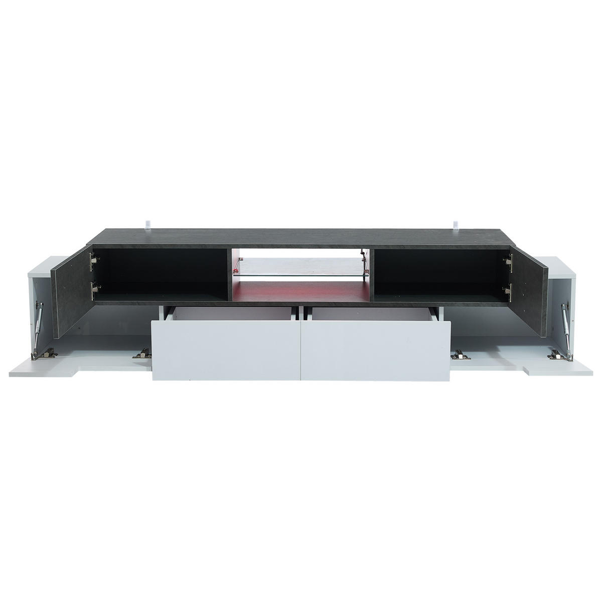 LOWBOARD 180/40/45 cm für 80 Zoll Weiß-Schwarz Marmoroptik Glasablage Spanplatte modern Wohnzimmer - Weiß/Grau, Glas/Holzwerkstoff (180/45/40cm) - EVRYAE