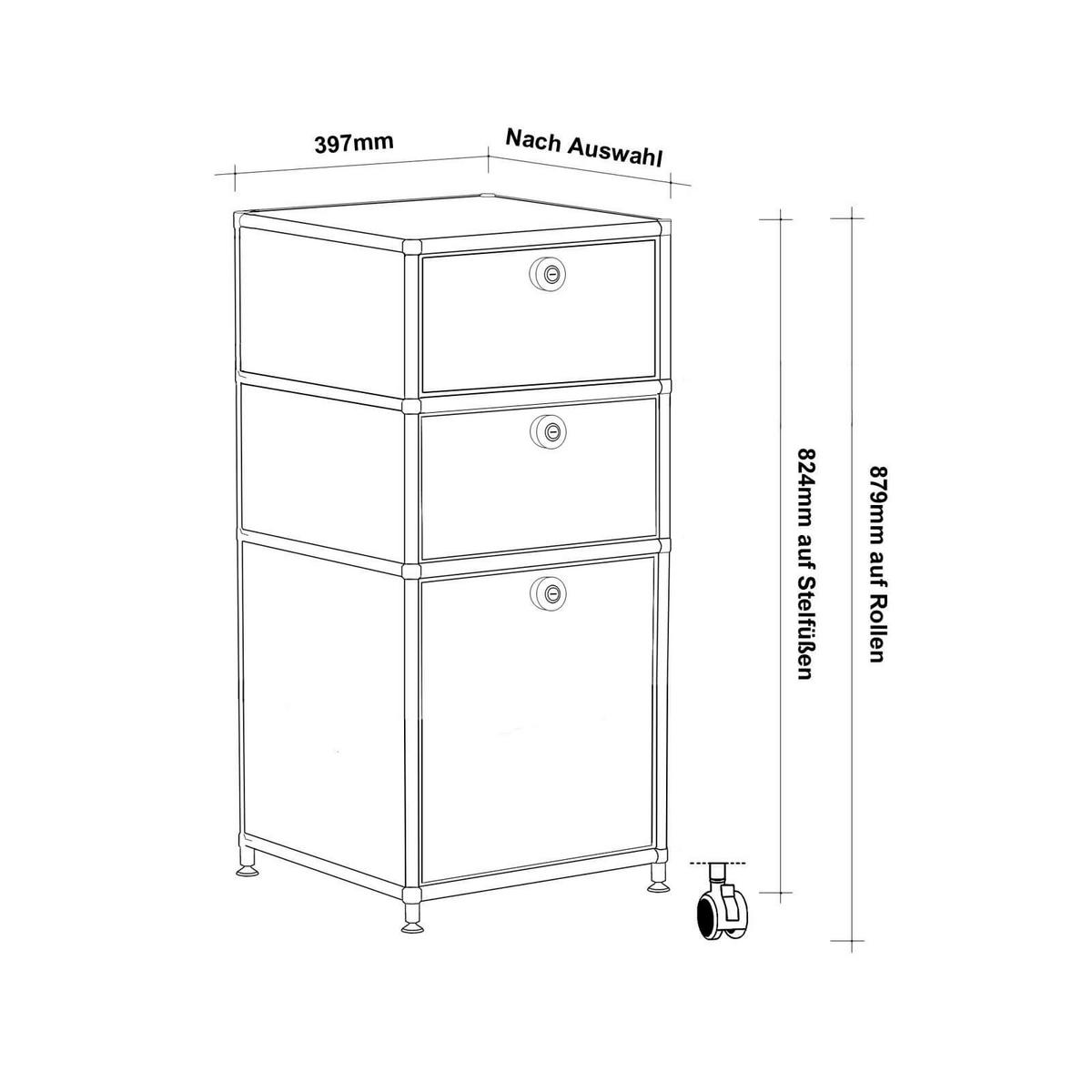 BÜRO-ROLLCONTAINER, Metall, 40 cm, 2 Schubladen + 1 hohe Schublade, Weiß - Chromfarben/Silberfarben, Metall (40/87.9/39.7cm) - Versee