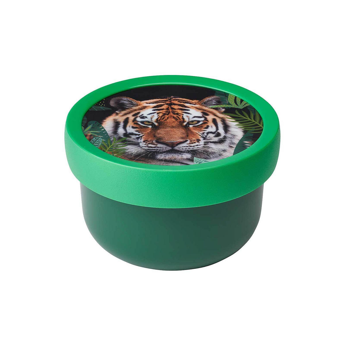 FRUCHTBOX MIT GABEL Campus Wild Tiger 300 ml - Dunkelgrün/Multicolor, Kunststoff (6.7/10.4/6.7cm) - Mepal