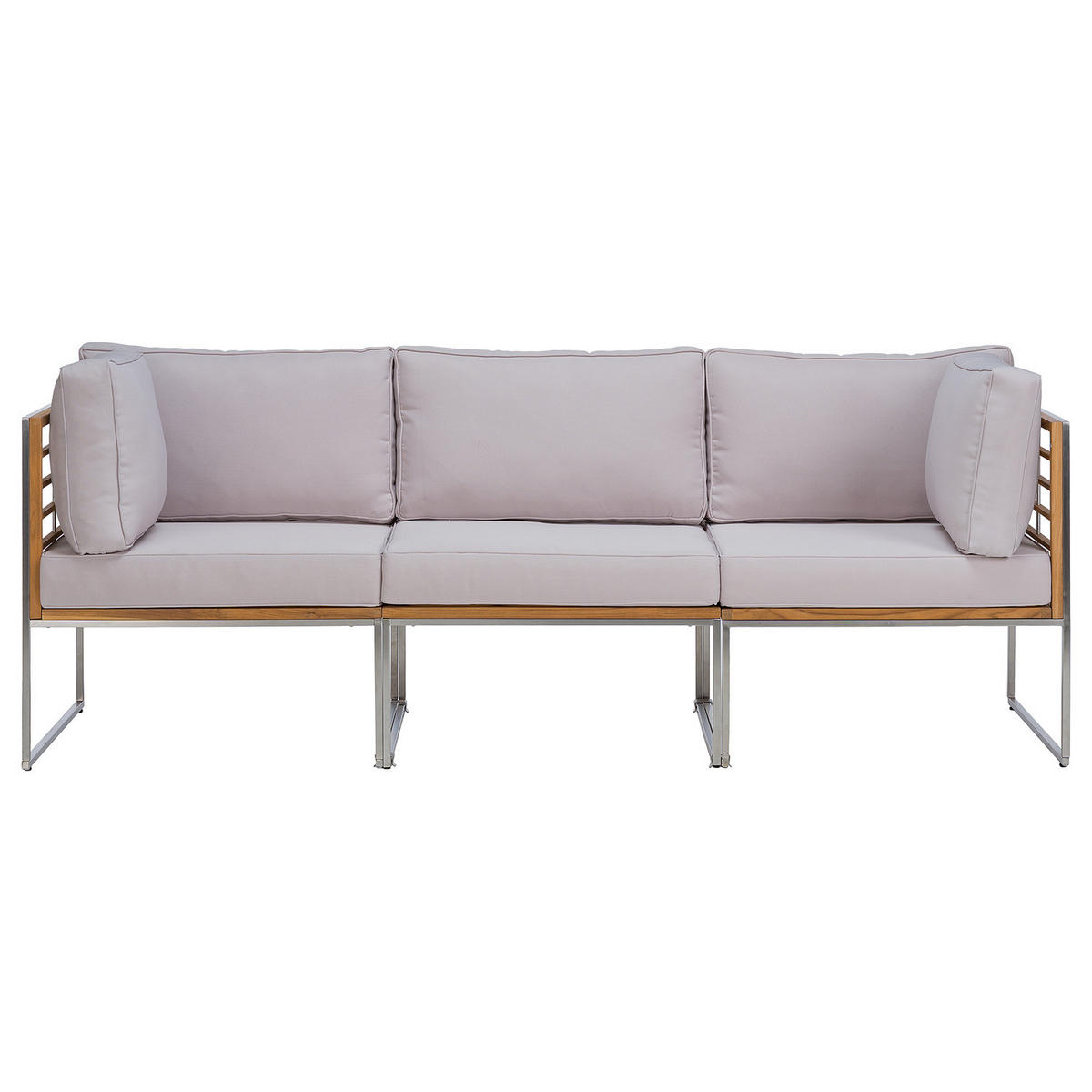 LOUNGESOFA - 3-teilig - Webstoff / Teak massiv - Hellgrau, Holz/Textil (210/74/70cm) - home24
