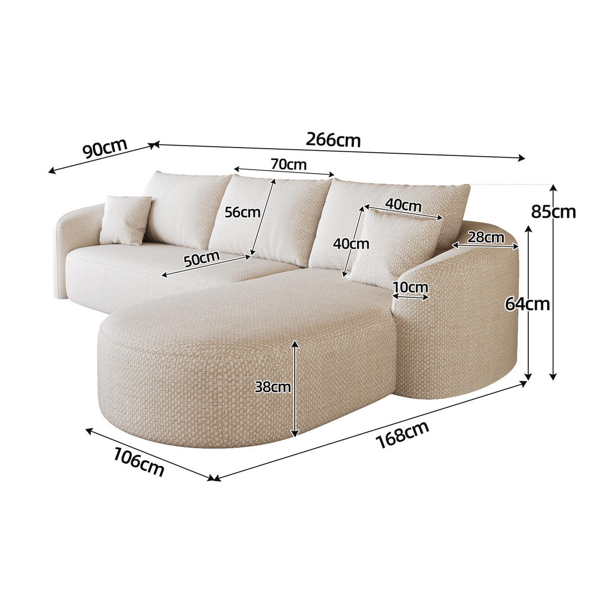 L-FÖRMIGES ECKSOFA Weiß 266/168/85 cm 4-Sitzer Modular Ohne Montage - Weiß, Textil (266/168cm) - PANGIVO