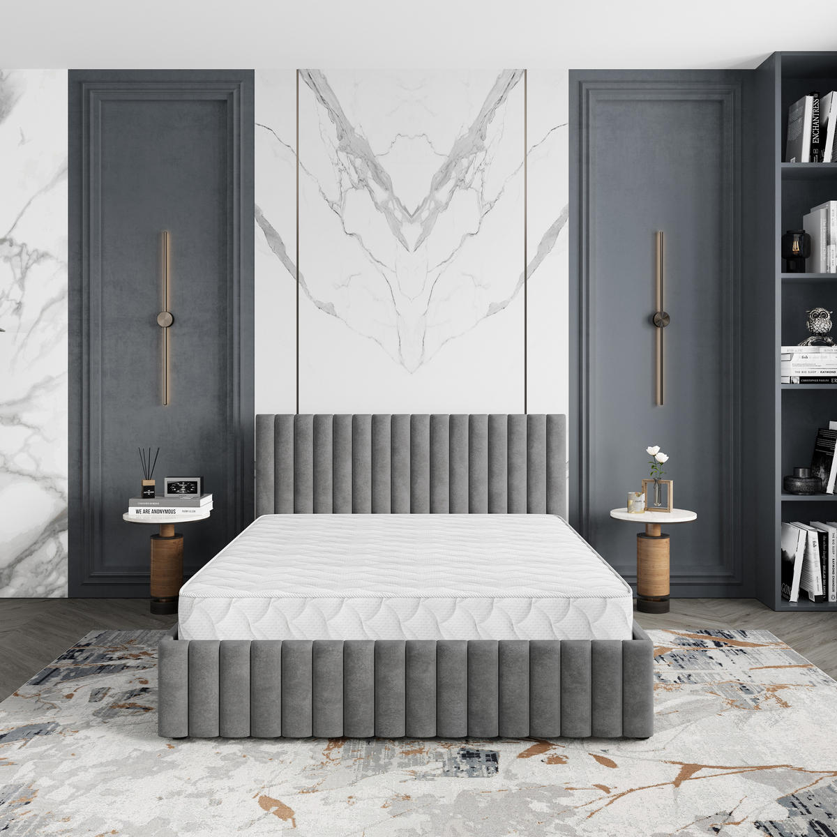 POLSTERBETT CARMIA K 200x200 cm mit Bettkästen - Grau - Grau, Holz/Textil - MASSENO