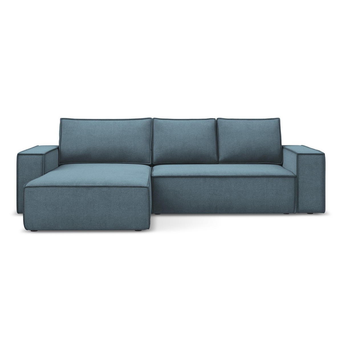 ECKSOFA mit Schlaffunktion Strukturstoff Stoff Blau - Blau/Schwarz, Kunststoff/Textil (185/290cm) - LaMiaSofa