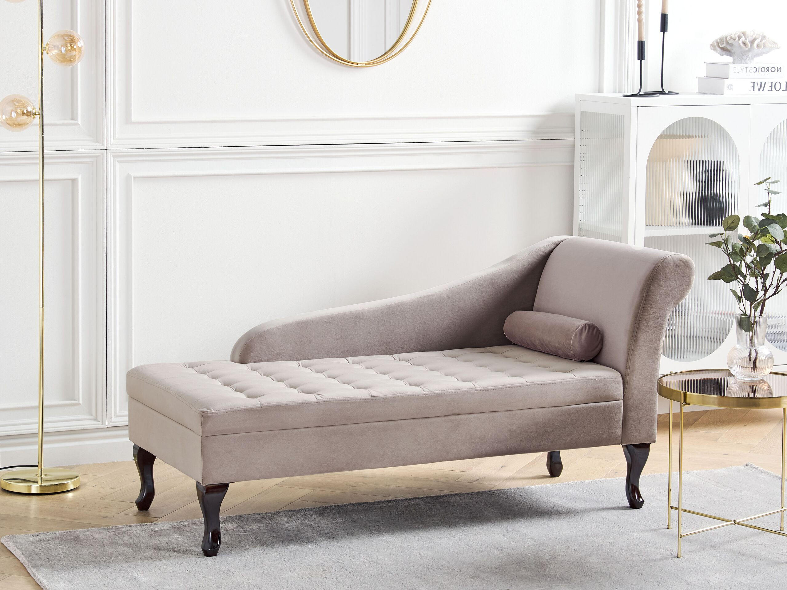 CHAISELONGUE Samtstoff taupe mit Bettkasten rechtsseitig Pessac - Beige/Schwarz, Textil (145/71/62cm) - Beliani