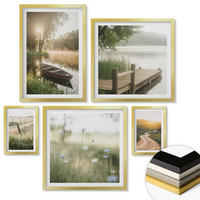 WANDBILDER 5er Set - 50x50 cm & 20x30 cm & 40x60 cm Goldrahmen - Libellen im Gras, Wassermalerei - Goldfarben, Kunststoff (40/60cm) - ArtPrintCave