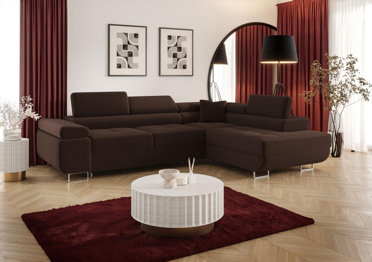 ECKSOFA EMILY mit Schlaffunktion Poso 06 Rechts - Braun, Textil (275/200cm) - Bedante