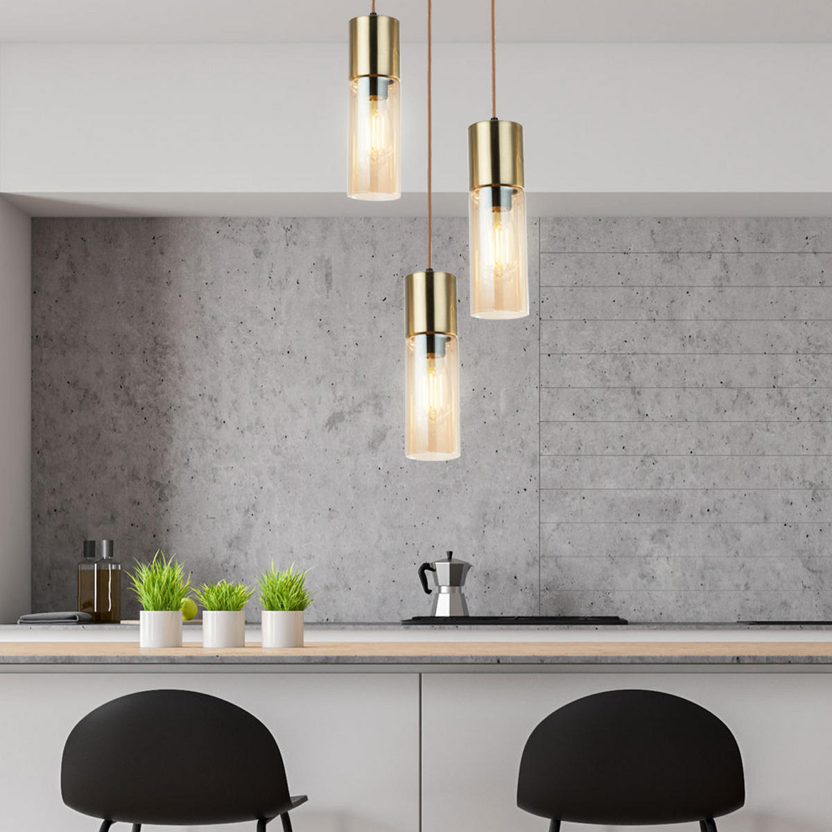 HÄNGELEUCHTE Messing Glas Amberfarben - Messingfarben, Glas (30/30/150cm) - Globo Lighting