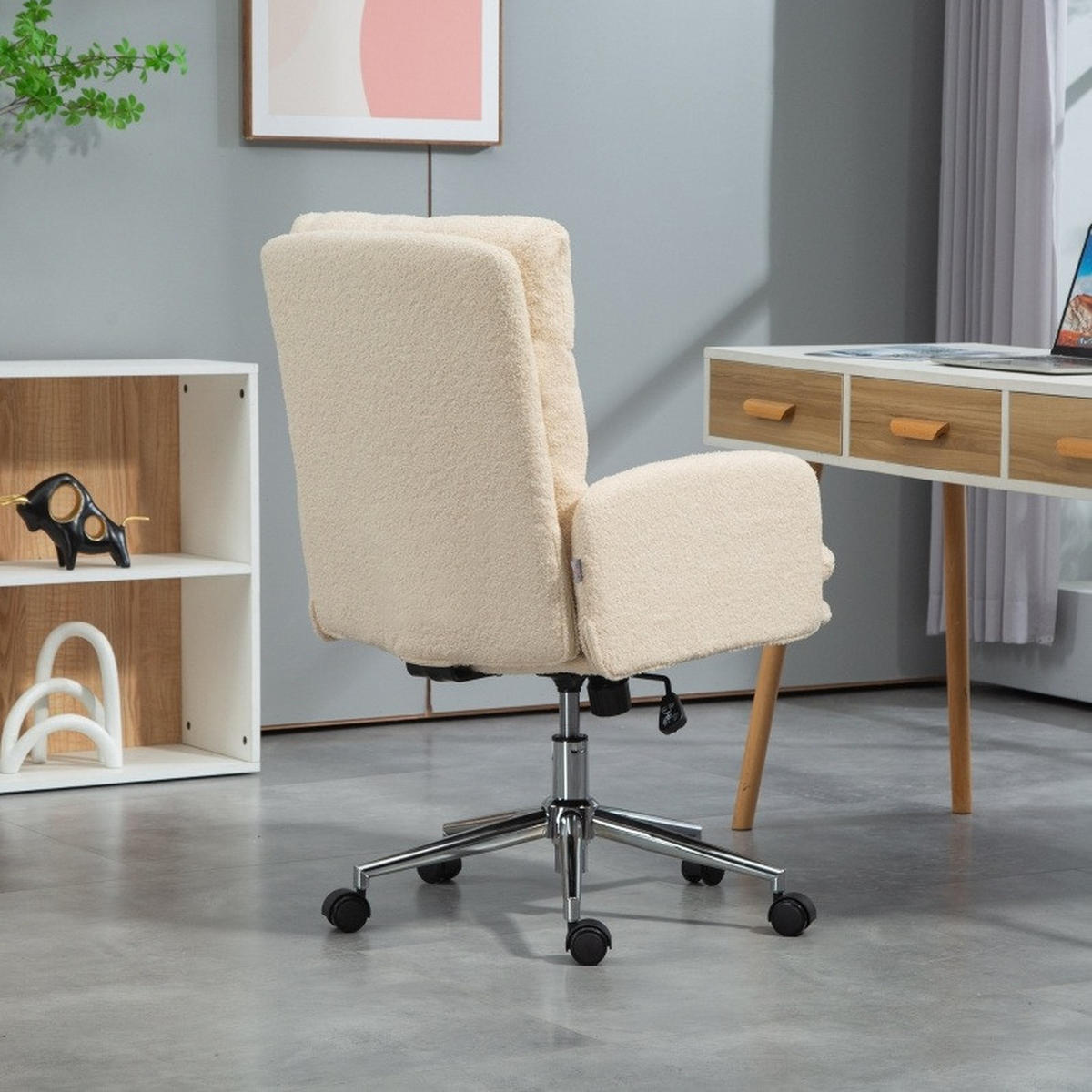 BÜROSTUHL in Cremeweiß 58x67x99 cm mit Armlehnen, Wippfunktion und Höhenverstellung - Creme, Textil (67/99/58cm) - IVMEU
