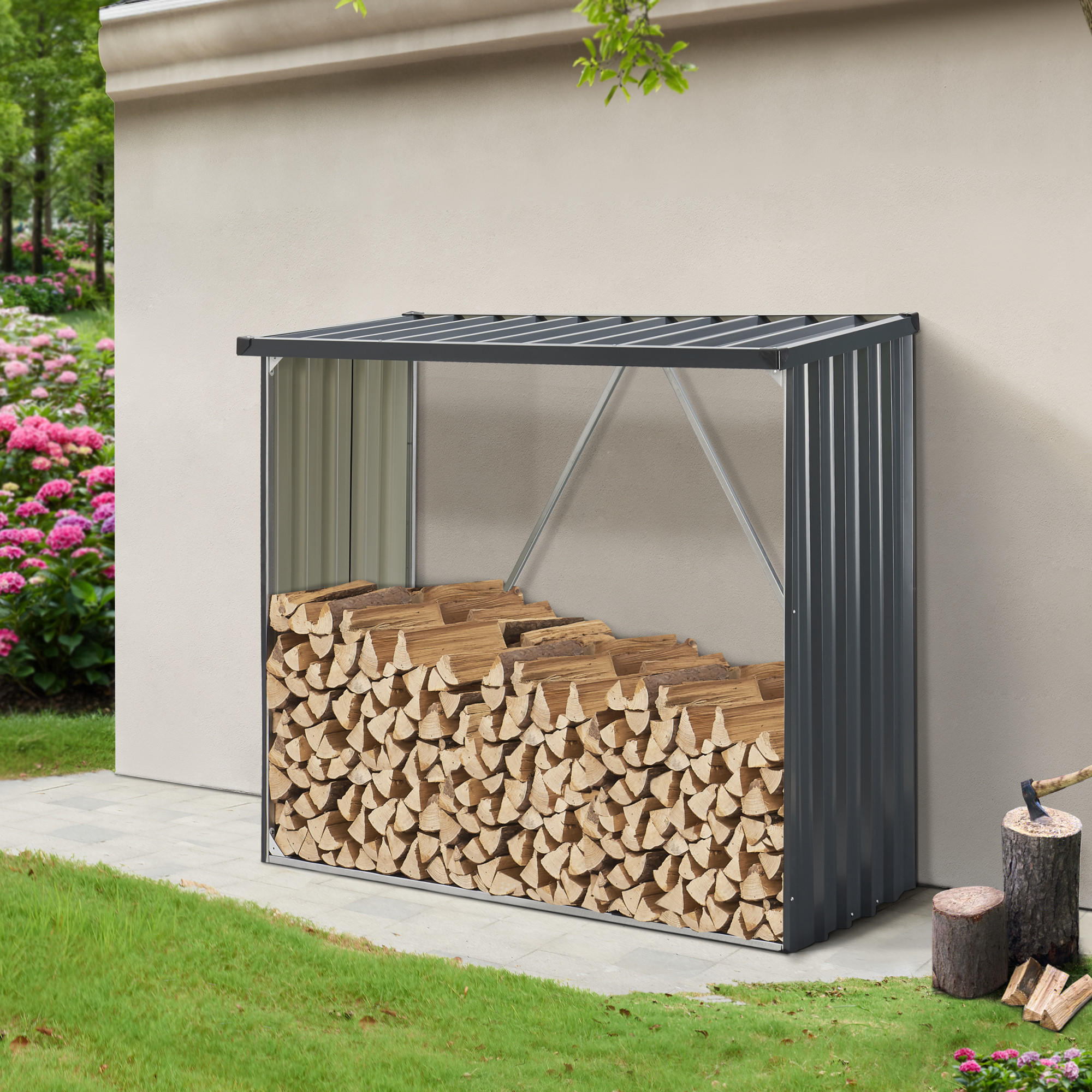 BRENNHOLZUNTERSTAND Kalmar - Anthrazit, Metall (156/152/80cm) - casa.pro