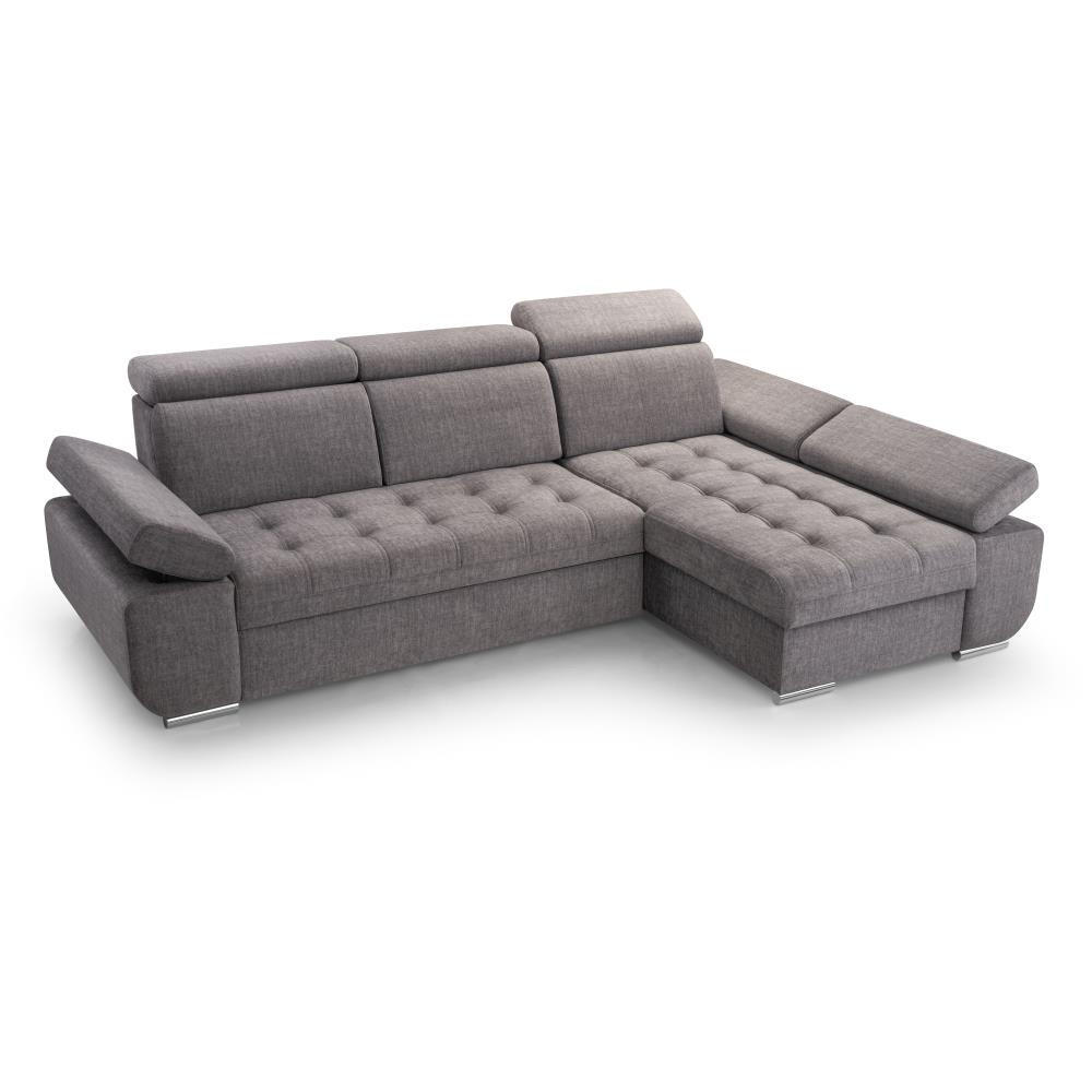 ECKSCHLAFSOFA Bianca hellgrau rechts - Chromfarben/Hellgrau, Textil (264/165cm) - Beautysofa