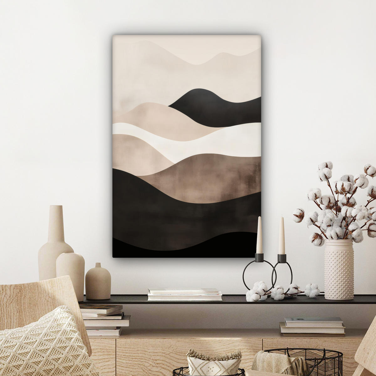 LEINWANDBILD Abstrakt - Landschaft - Wellen - Cremefarben Wanddeko 40x60 cm - Cappuccino, Textil (40/60cm) - MuchoWow