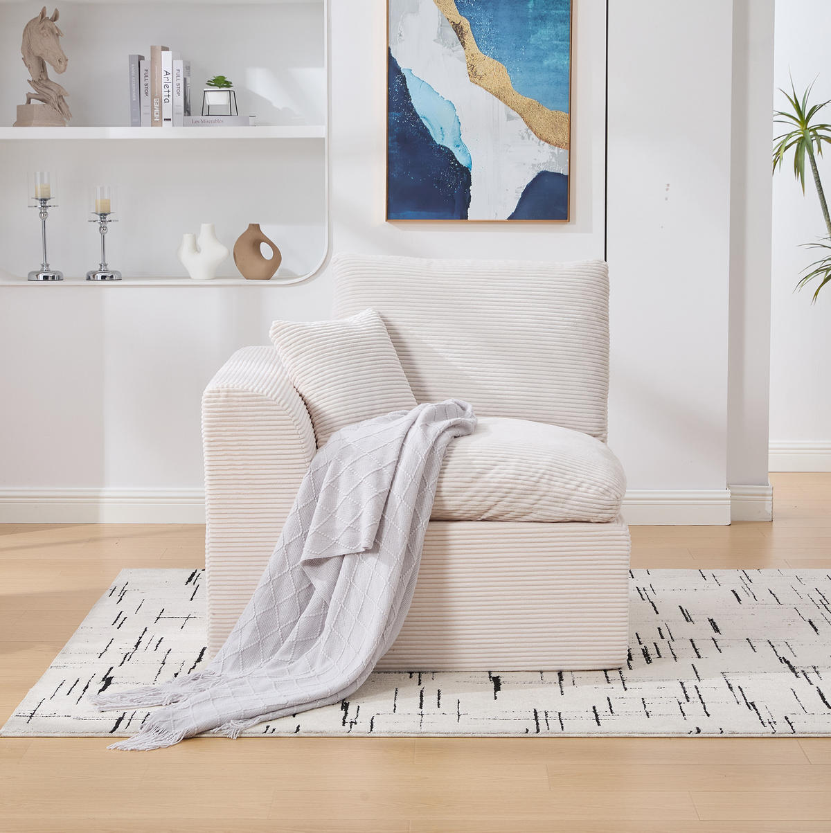 SESSEL aus Cord 101x102,5x84 cm Beige mit Kissen, ohne Montage und hohem Sitzkomfort - Beige, Textil (101/84/102.5cm) - Modfu