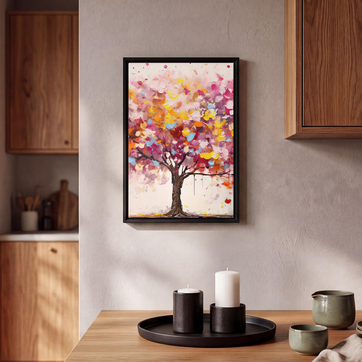 LEINWAND Bilder mit Rahmen - Aquarell - Baum - Kunst - Abstrakt - 20x30 - Multicolor, Textil (20/30cm) - MuchoWow