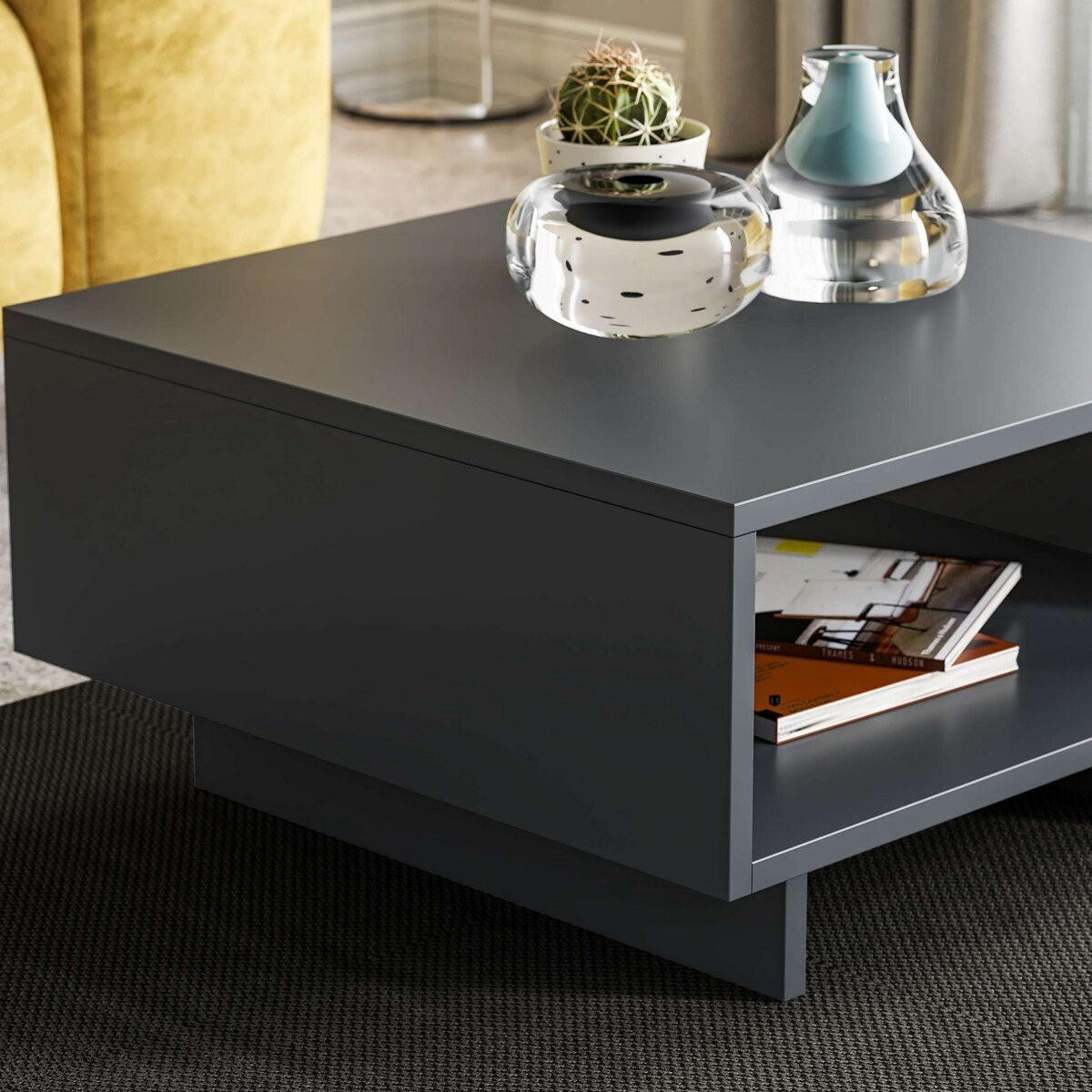 COUCHTISCH mit 1 Regal L60 cm - Hola - Anthrazit, Holzwerkstoff (60/60/32cm) - Calicosy