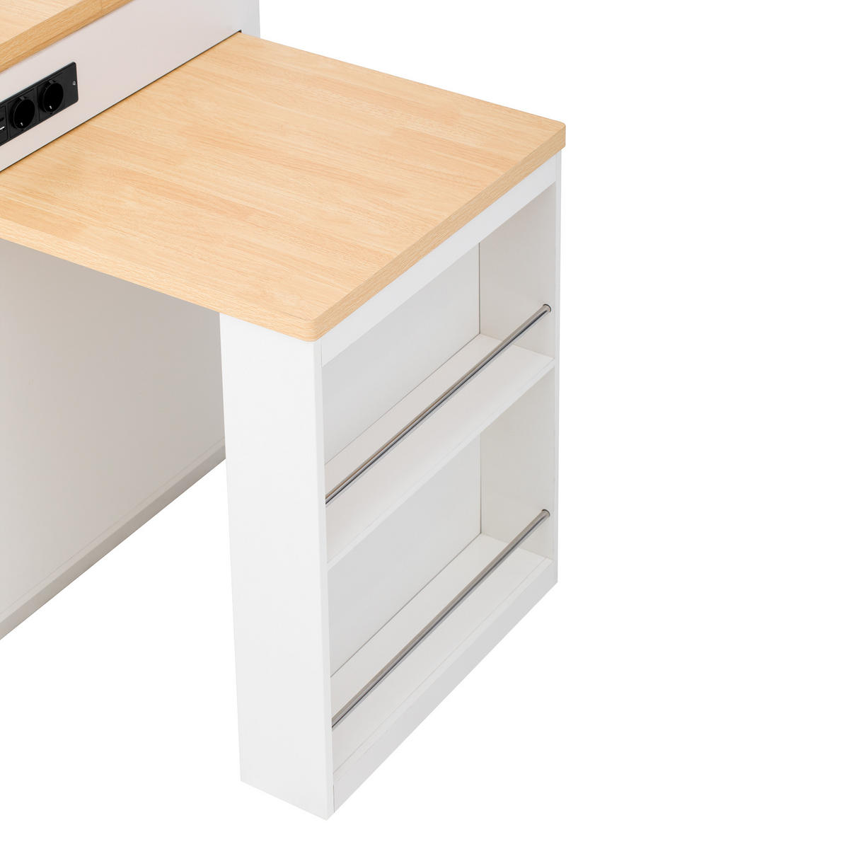 KÜCHENINSEL 125.5-187.5x71x93 cm Weiß mit LED-Beleuchtung & Ladestation - Weiß, Holzwerkstoff (187.5/93/71cm) - Modfu