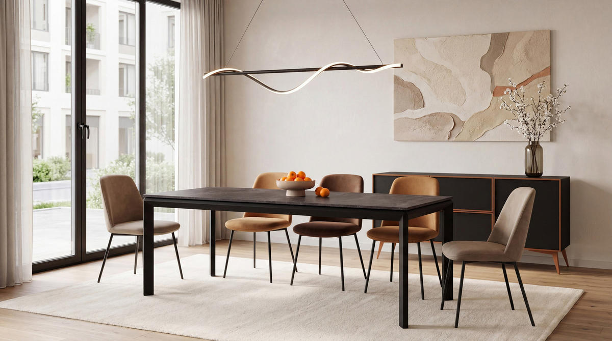 ESSTISCH Elan rechteckig ausziehbar verlängerbar mit Schwarzen Metallbeinen, Beton Dunkelgrau 160-250/90/76 cm - Dunkelgrau/Schwarz, Holzwerkstoff/Metall (90/250/78cm) - WFL GROUP