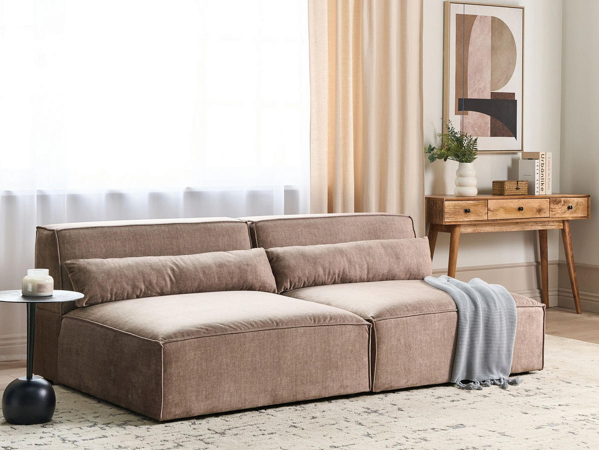 2-SITZER-SOFA hellbraun ohne Armlehnen Hellnar - Braun, Textil (204/70/126cm) - Beliani