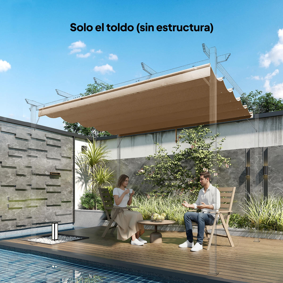 ERSATZDACH, 2,5x2,55 m einziehbar für 3x3 m Pergola, braun, mit 10 Abflusslöchern - Multicolor, Textil (250/6/255cm) - FORIOUS