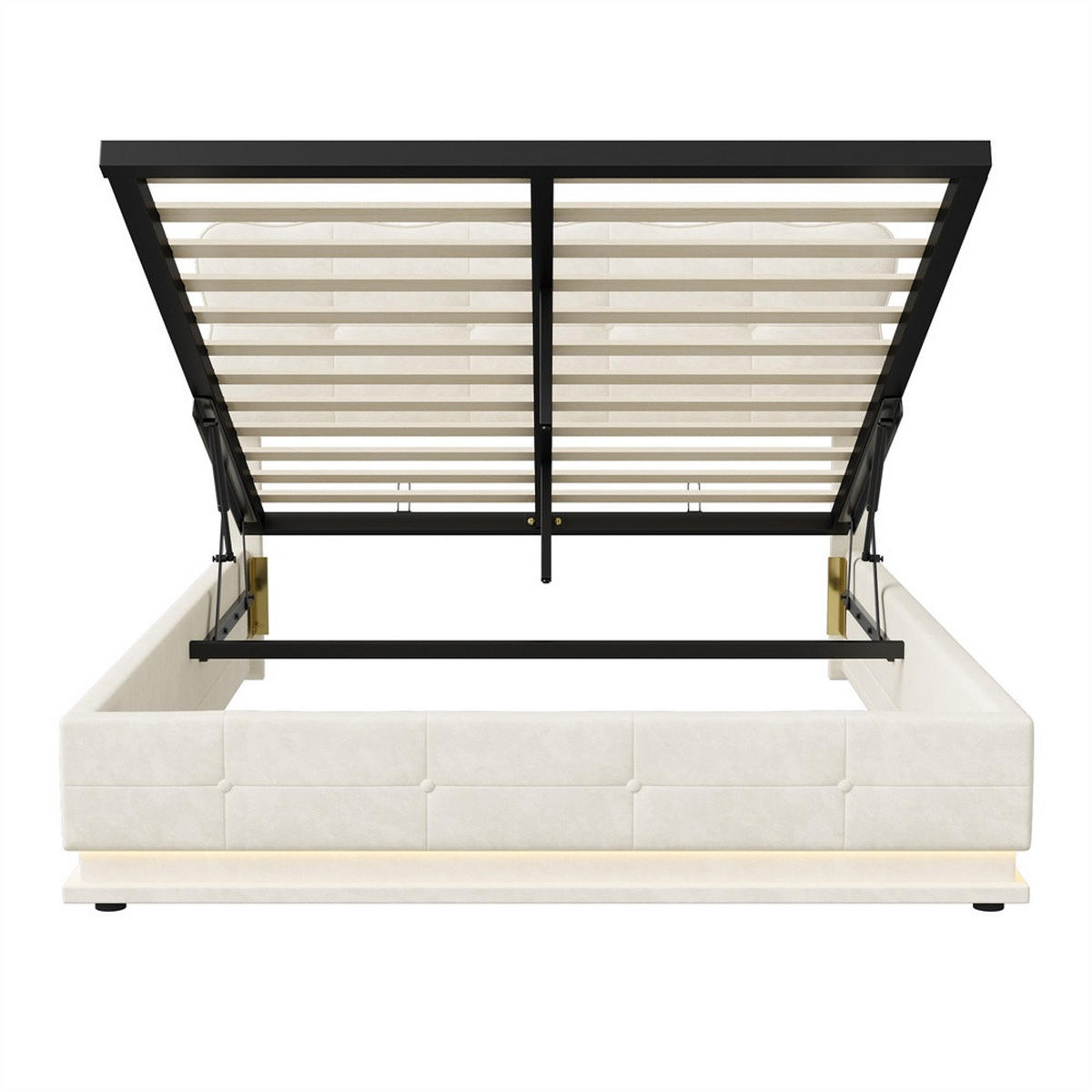 POLSTERBETT 140x200 cm mit LED-Unterbettbeleuchtung und hydraulischem Stauraum - ohne Matratze - Beige - Beige, Textil (140/200cm) - DELFA