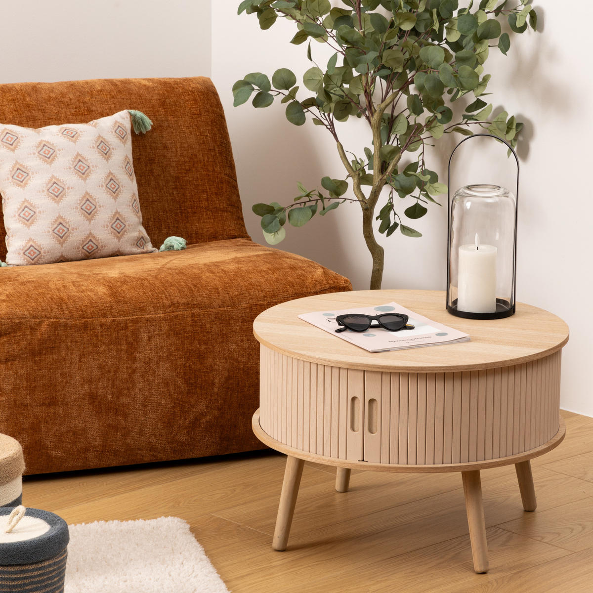 COUCHTISCH mit Stauraum unter der Tischplatte Nyos Beige 60/60/40,7 cm - Beige, Holzwerkstoff (60/60/40.7cm) - Atmosphera Createur d´interieur