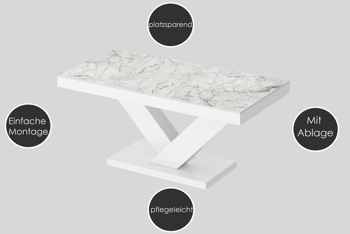 COUCHTISCH rechteckig Marmor dunkel Weiß Hochglanz 120/60/49 cm - Weiß Hochglanz/Anthrazit, Holzwerkstoff (60/120/49cm)