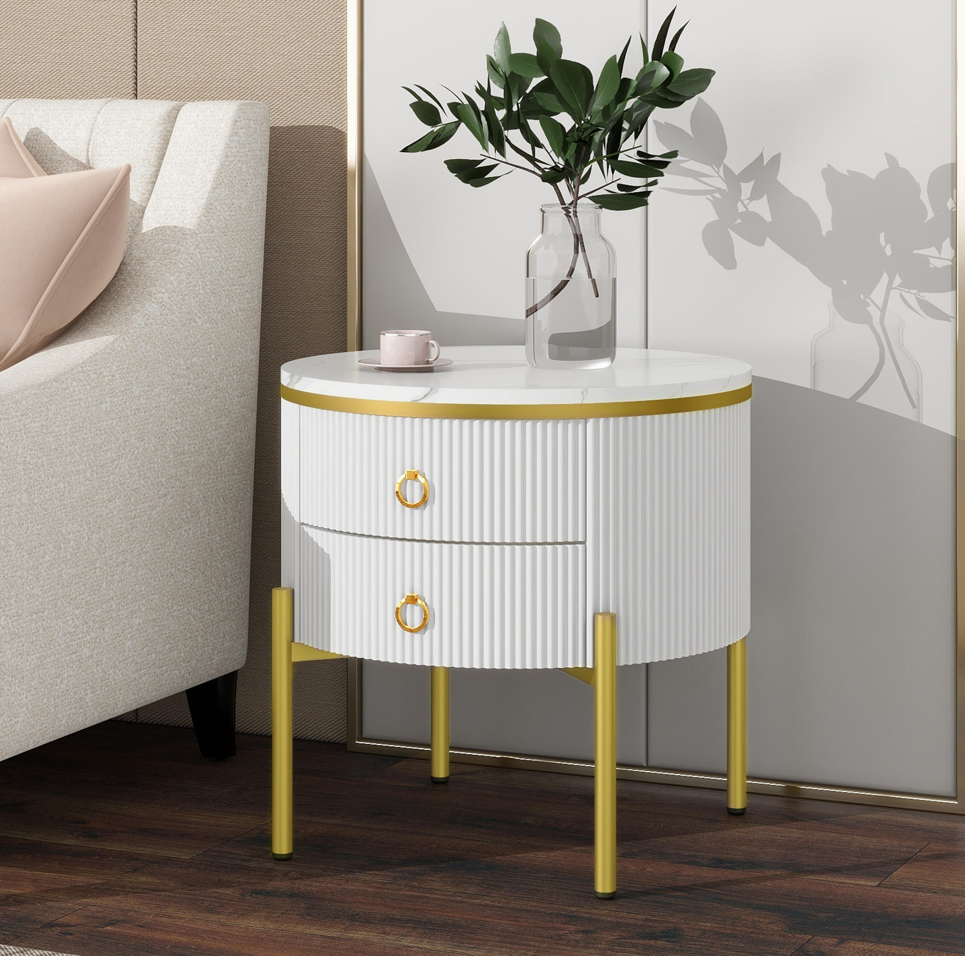 COUCHTISCH aus MDF 50x50x51 cm in Weiß mit 2 Schubladen - Weiß, Holzwerkstoff (50/50/51cm) - Modfu