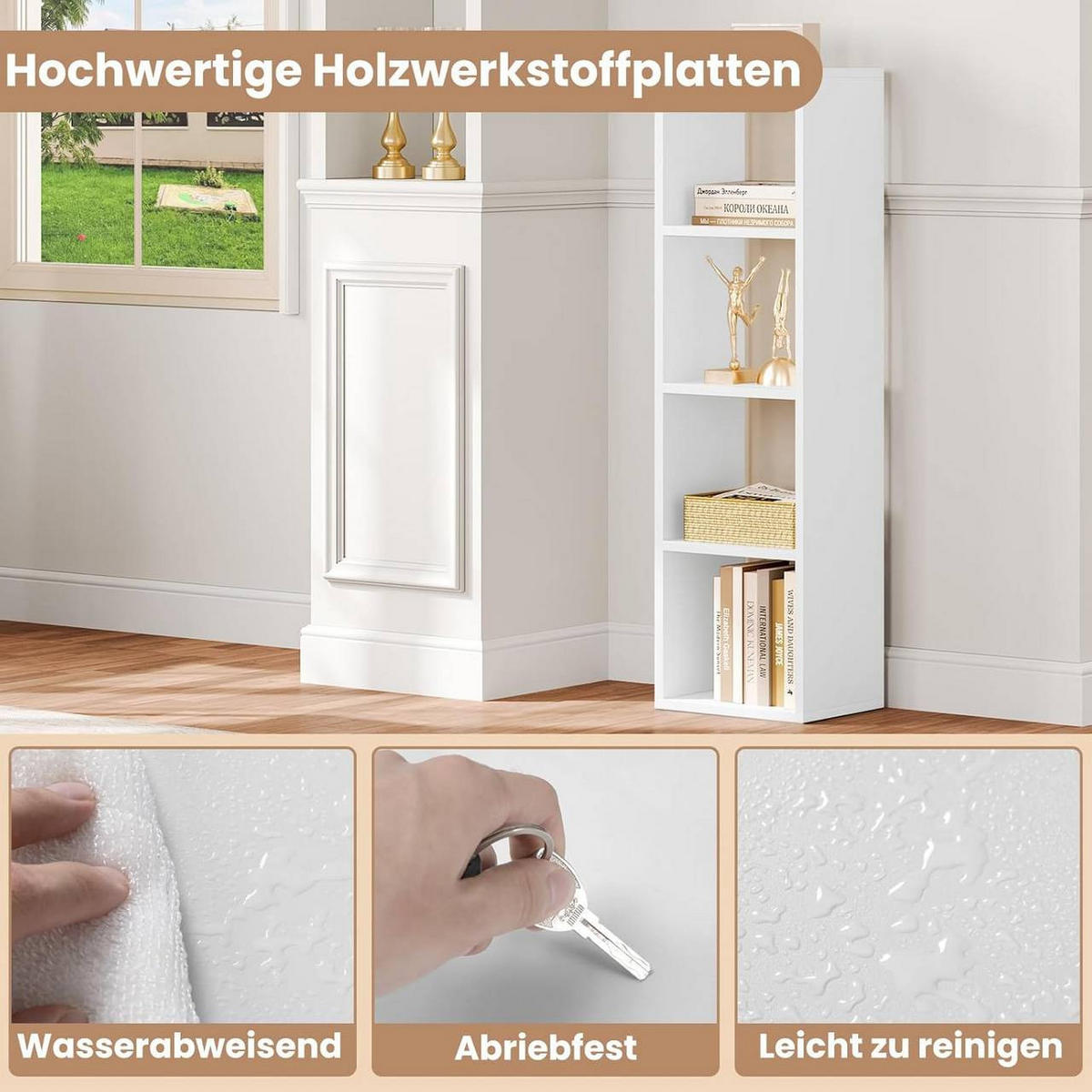 BÜCHERREGAL mit 4 Ebenen, 30x106,5x23,5 cm, Weiß - Weiß, Holzwerkstoff (30/106.5/23.5cm) - Woltu