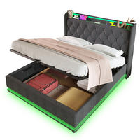 BETT mit LED und Stauraum 140x200 cm Leinen Grey inkl. Matratze - Grau, Metall (140/200cm) - Meubliv