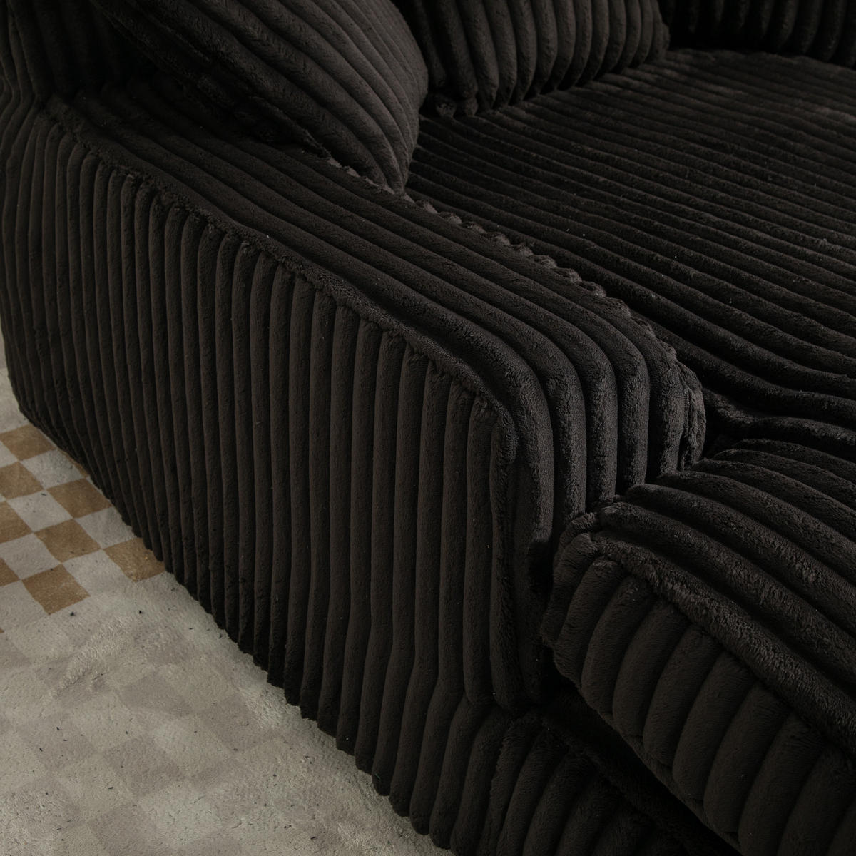SCHLAFSOFA 2-Sitzer Cord Schwarz inkl. 3 Kissen - Schwarz, Textil (125/63/155cm) - WISHDOR