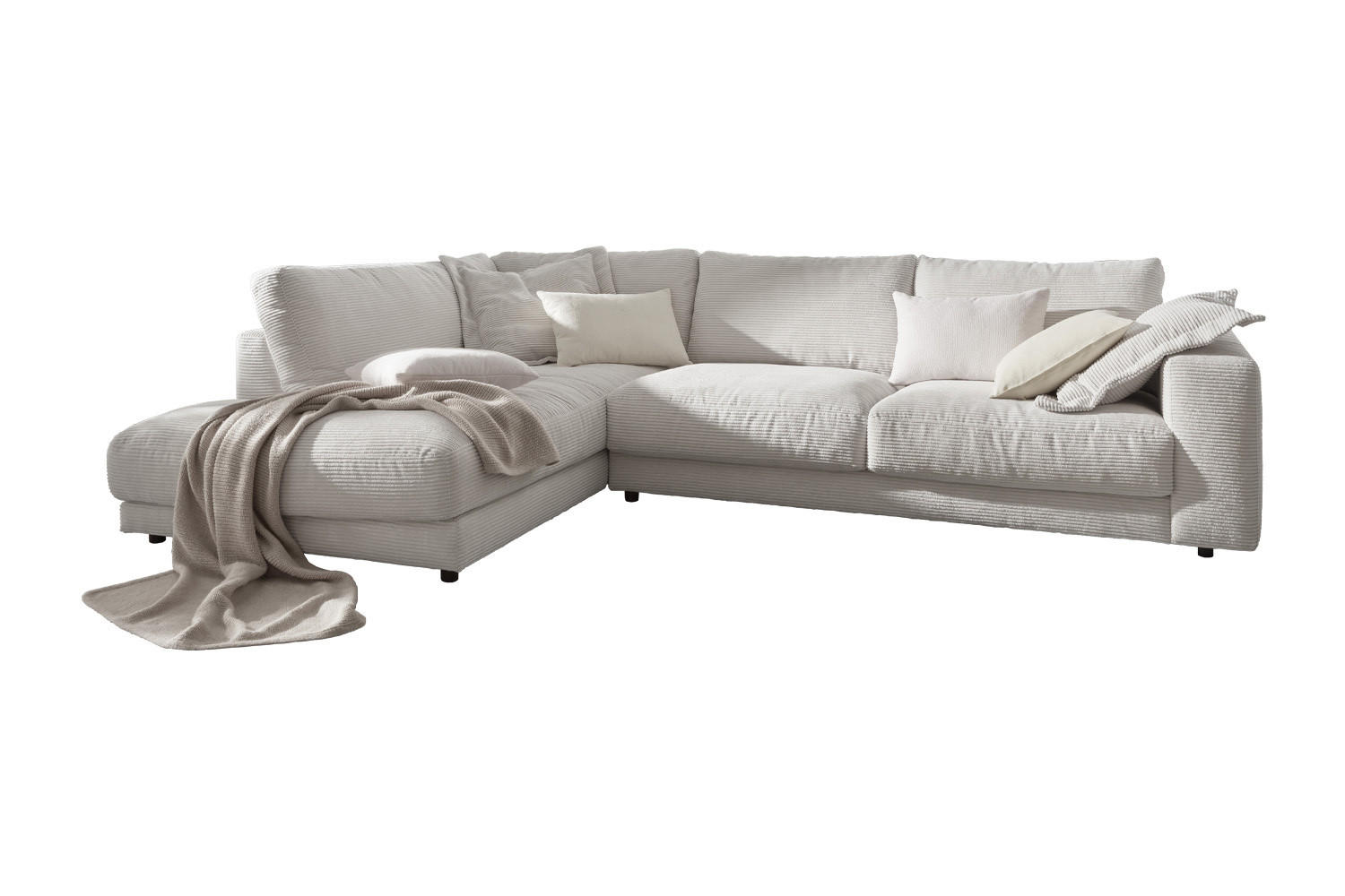 ECKSOFA MADELINE Hellgrau Cord - Hellgrau/Schwarz, Kunststoff/Textil (325/224cm) - KAWOLA