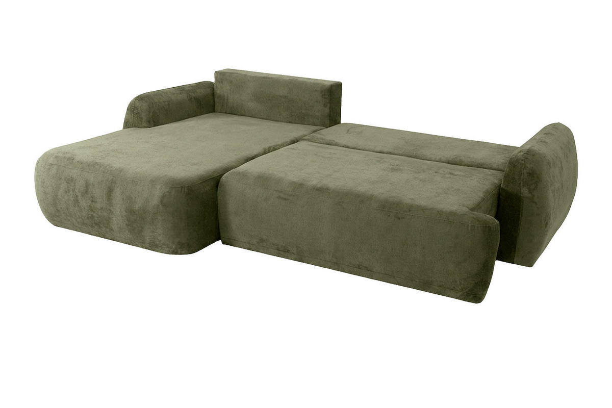 ECKSOFA Mit Schlaffunktion Und Bettkasten, Chenille-Stoff Perfecto, Grün, Links, HELA II - Grün, Holz (280/184cm) - Kaiser Möbel
