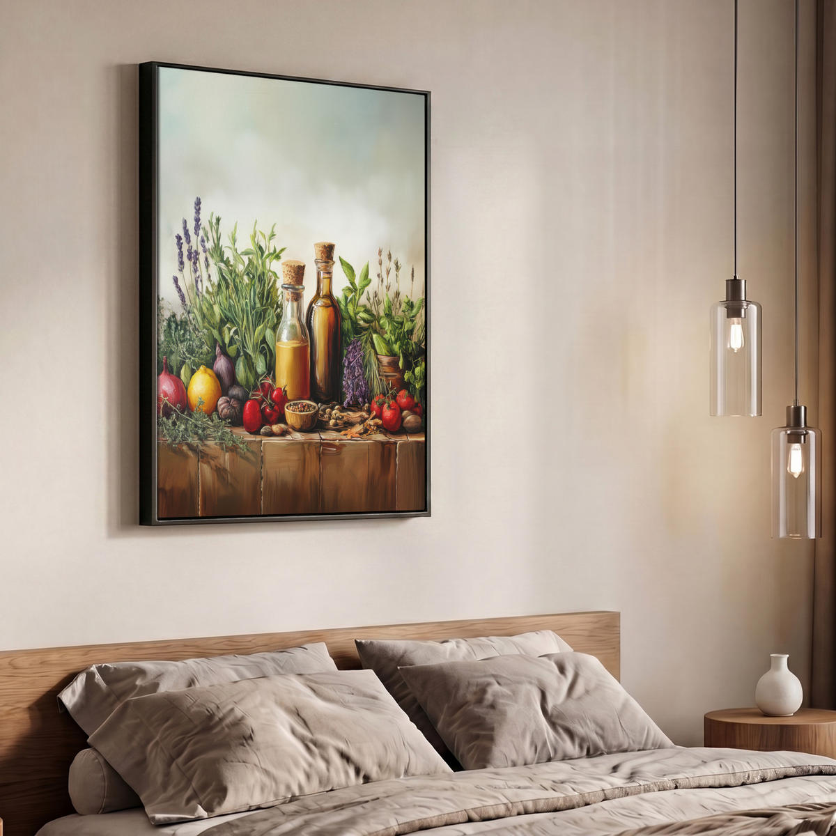 LEINWAND Bilder mit Rahmen - Stilleben - Kräuter - Gewürze - Früchte - Farbenfroh - 70x100 - Grün, Textil (70/100cm) - MuchoWow