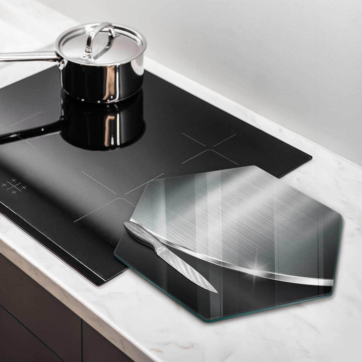 GLASPLATTE 40 cm Metallische Abstraktion - Alufarben, Glas (40/40cm) - Wallfluent