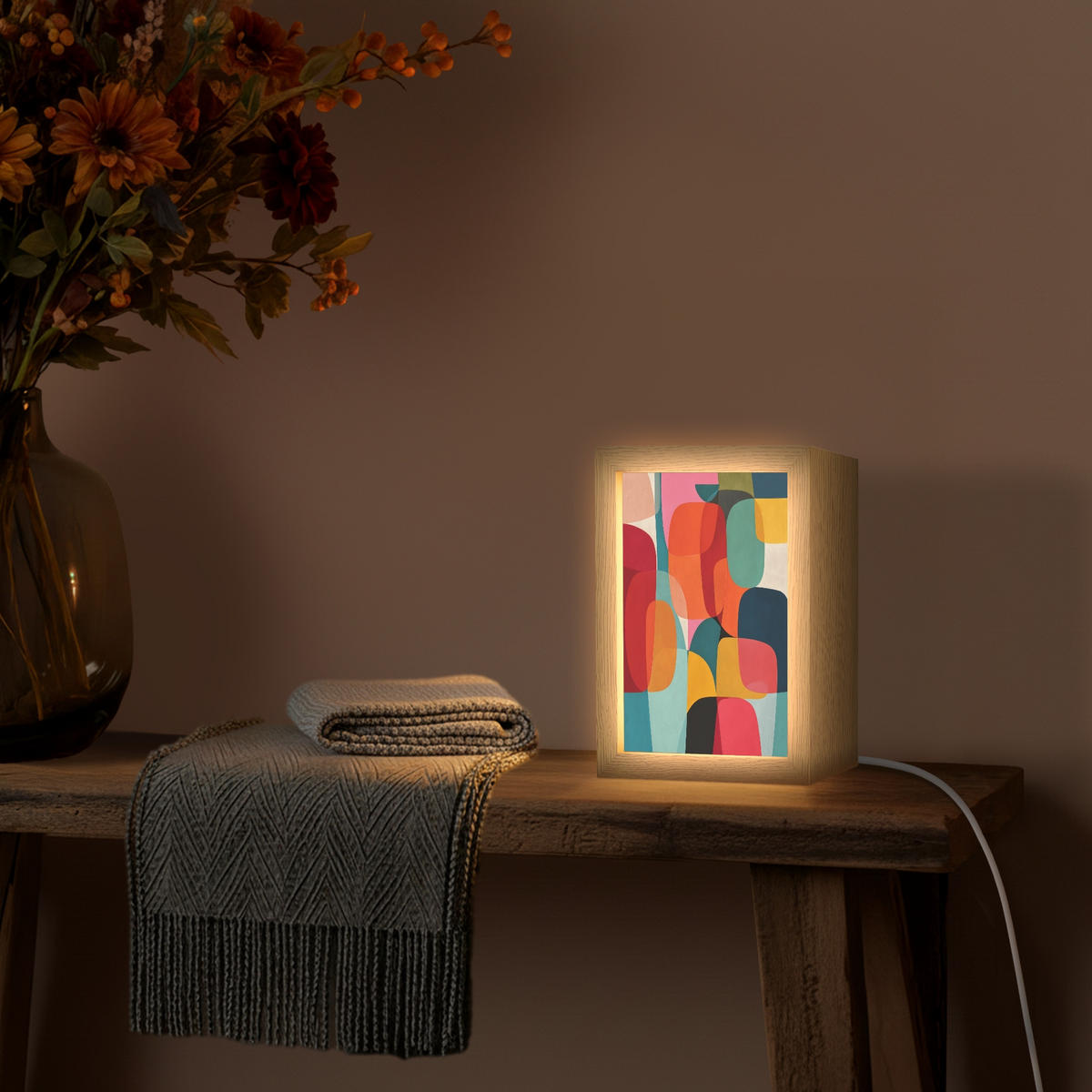 NÁSTĚNNÁ LAMPA Tvary - barevné - abstraktní - letadla 15x20 cm - různobarevná, kompozitní dřevo (15/20/8cm) - OnlyWow