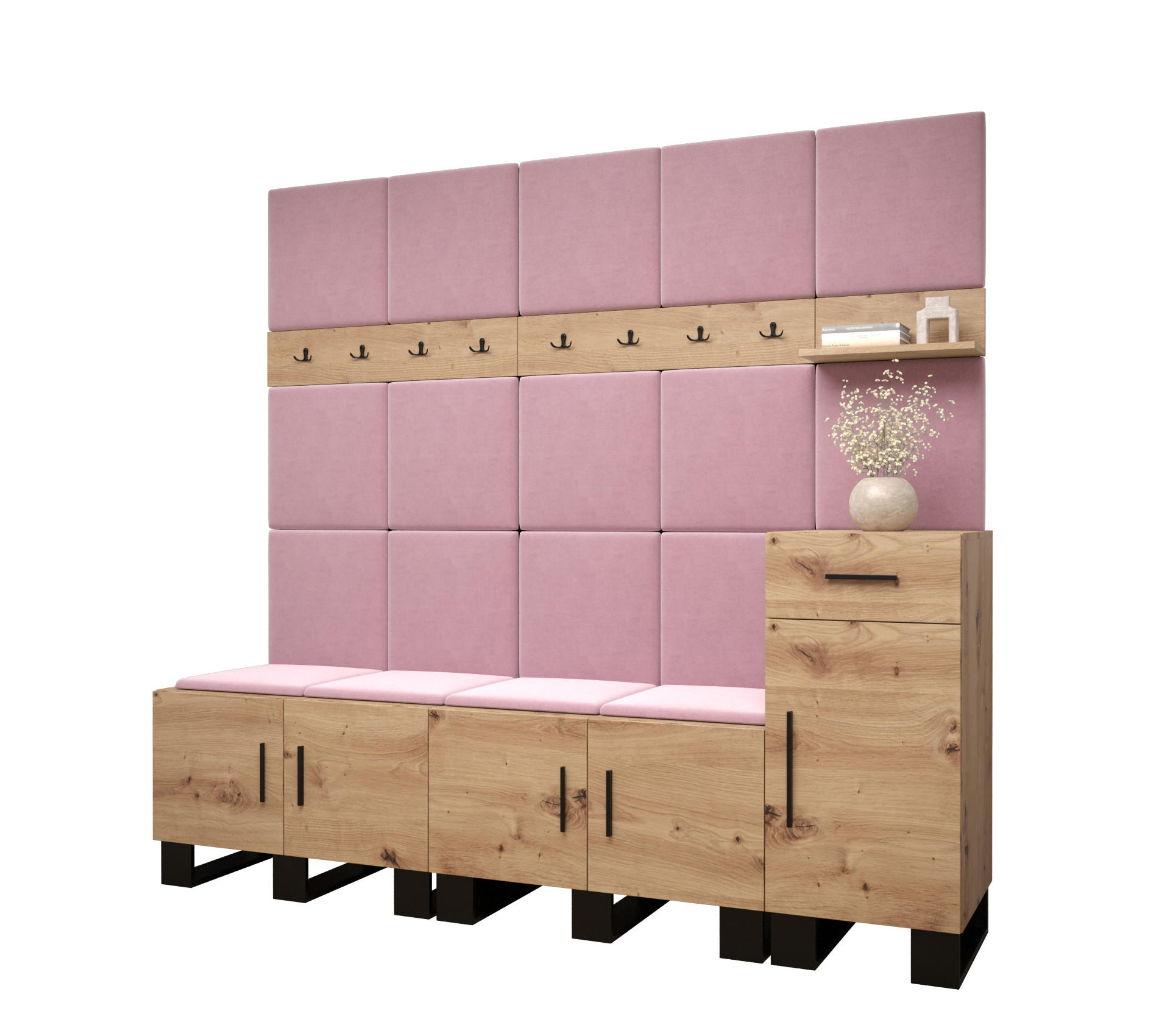 Abiks Möbel Garderoben-Set Eiche Artisan, Pink 210x196x45.6 cm