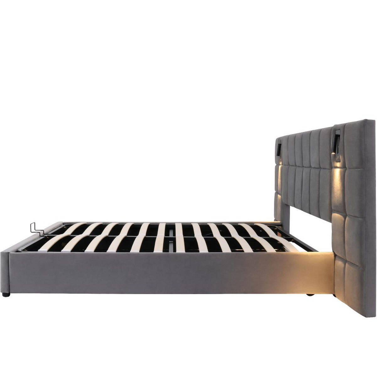POLSTERBETT 180/200 cm in Grau mit USB-Aufladung - Grau, Holz/Textil (180/200cm) - KOMHTOM