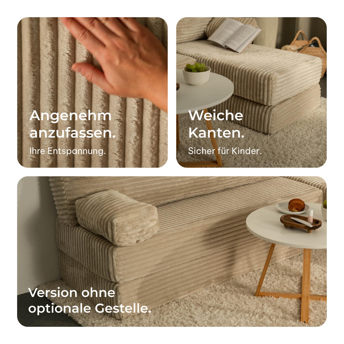 ECKSOFA NOTIA modulares Boneless Sofa mit Schlaffunktion Rosa Kordstoff - Rosa, Textil (200/120cm) - MASSENO