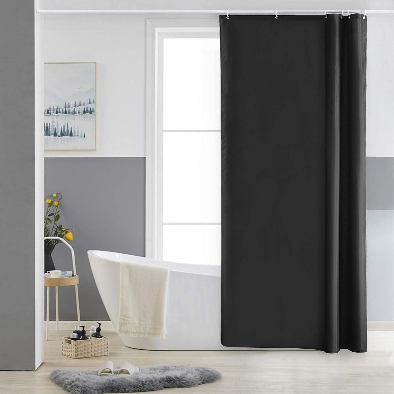 DUSCHVORHANG Schwarz klein Polyester wasserdicht schimmelresistent Badewanne maschinenwaschbar - Schwarz, Textil (80/180cm) - MCBOSON