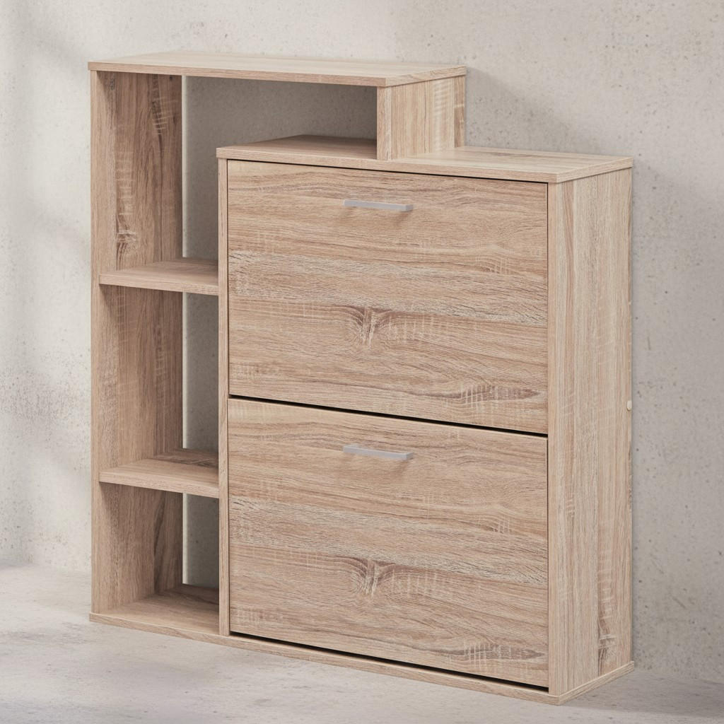 SCHUHKIPPER – Sonoma Eiche, für ca. 12 Paar Schuhe, MDF-Holz - Beige, Holz (85/93/24cm) - KADIMA DESIGN