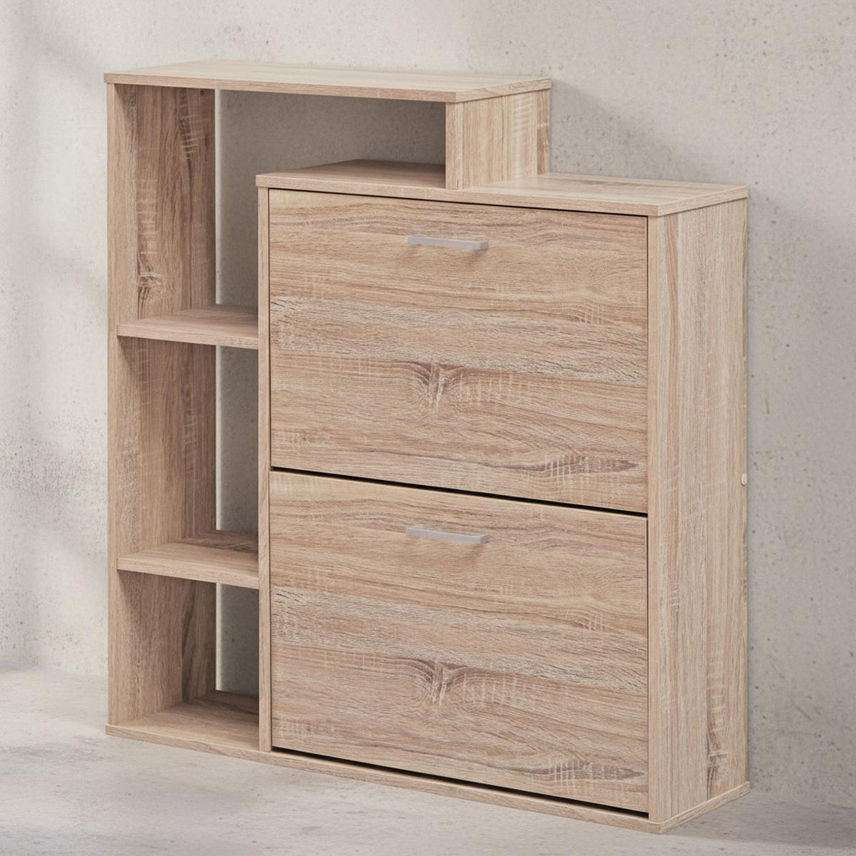 SCHUHKIPPER – Sonoma Eiche, für ca. 12 Paar Schuhe, MDF-Holz - Beige, Holz (85/93/24cm) - KADIMA DESIGN