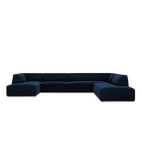 PANORAMASOFA rechts Ruby aus Samt königsblau 7 Sitzplätze - Blau, Textil (273/69/366cm) - Micadoni