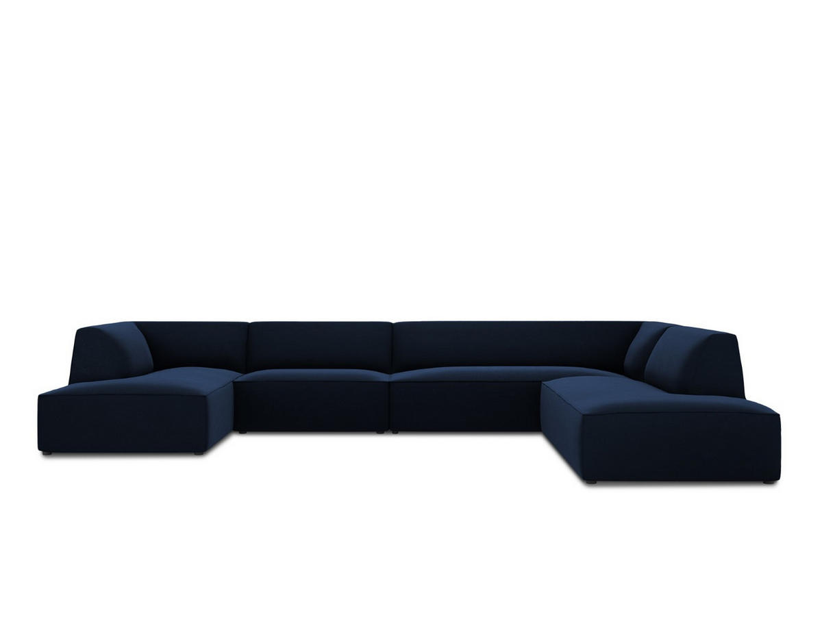 PANORAMASOFA rechts Ruby aus Samt königsblau 7 Sitzplätze - Blau, Textil (273/69/366cm) - Micadoni