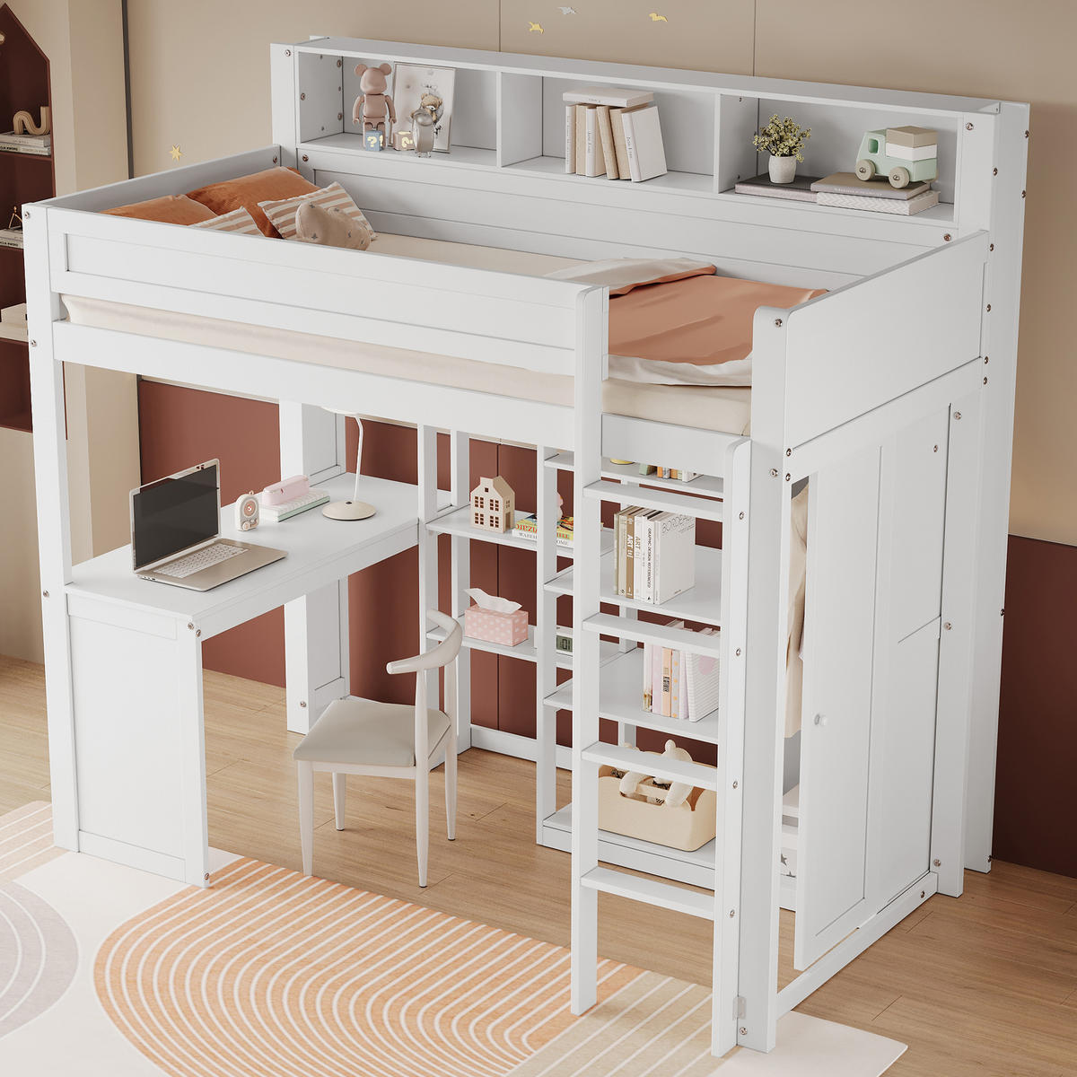 HOCHBETT 90/200 cm DE-00487, in Weiß, Tisch und Kleiderschrank - Weiß, Holz (90/200cm) - ComfortXL