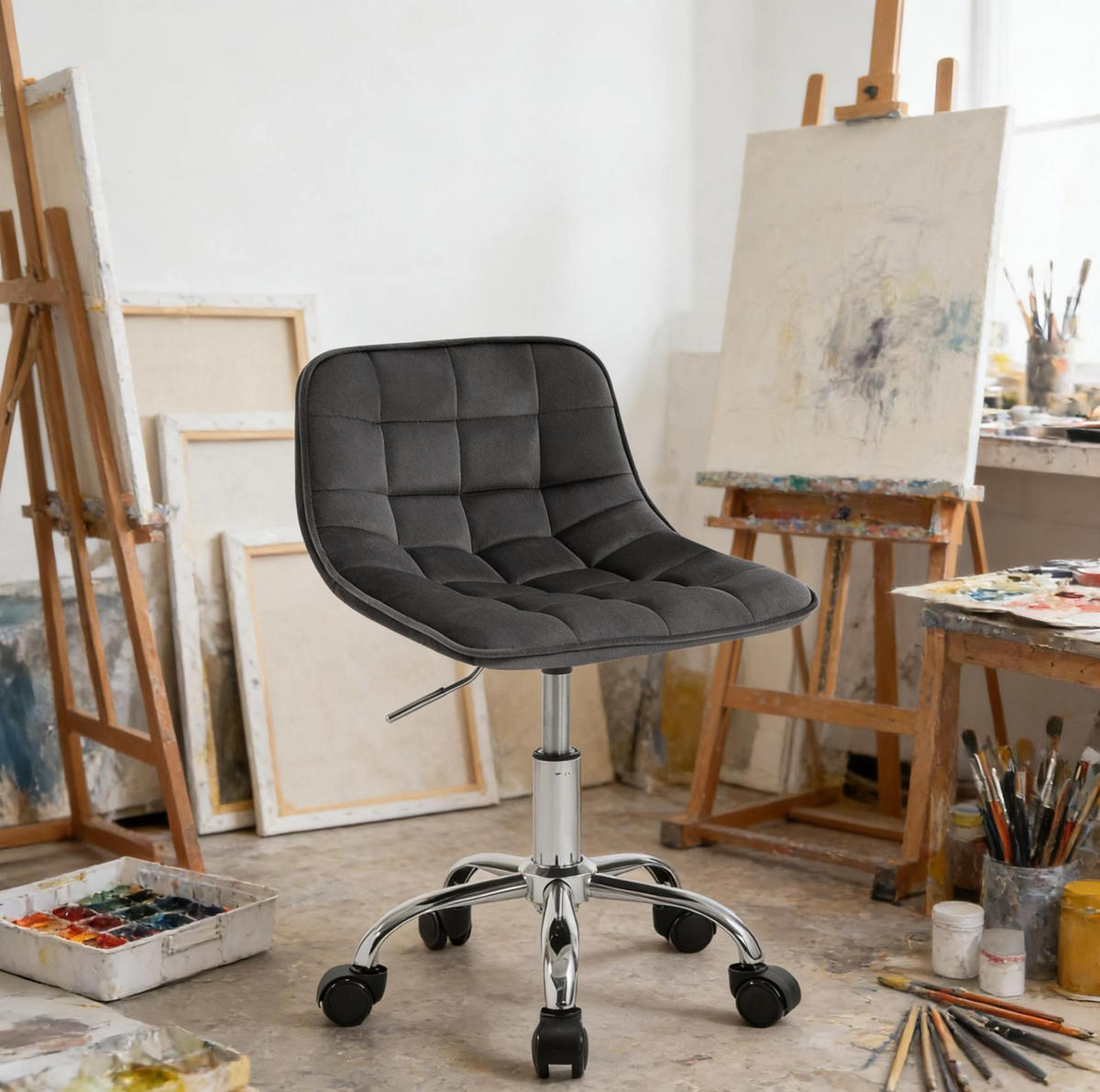 BÜROSTUHL höhenverstellbar Samt Dark Grey - Dunkelgrau, Metall (43/67.5/43cm) - Meubliv
