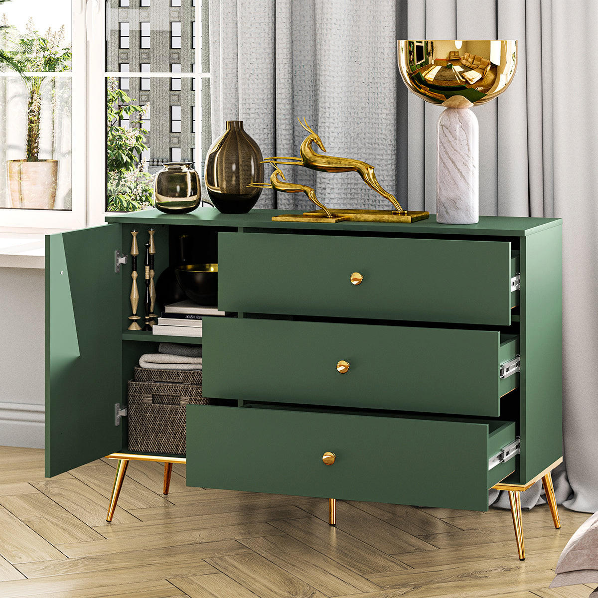 SIDEBOARD Thalia Grün - Grün, Holzwerkstoff (120/85/40cm) - Petits-meubles