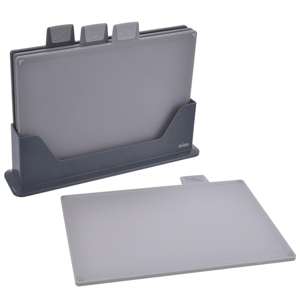 SCHNEIDEBRETT-SET Bambus mit Ständer 4er-Pack - Grau, Holz (20/28cm) - Orion 