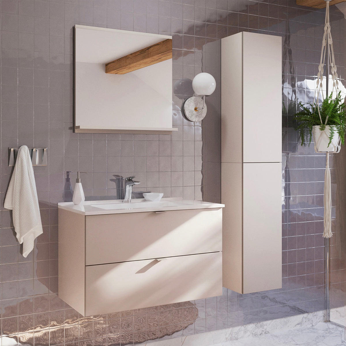 BADMÖBEL 80cm Azel 2er-Set Kaschmir - Kaschmir, Holzwerkstoff (80/50/46cm) - Petits-meubles