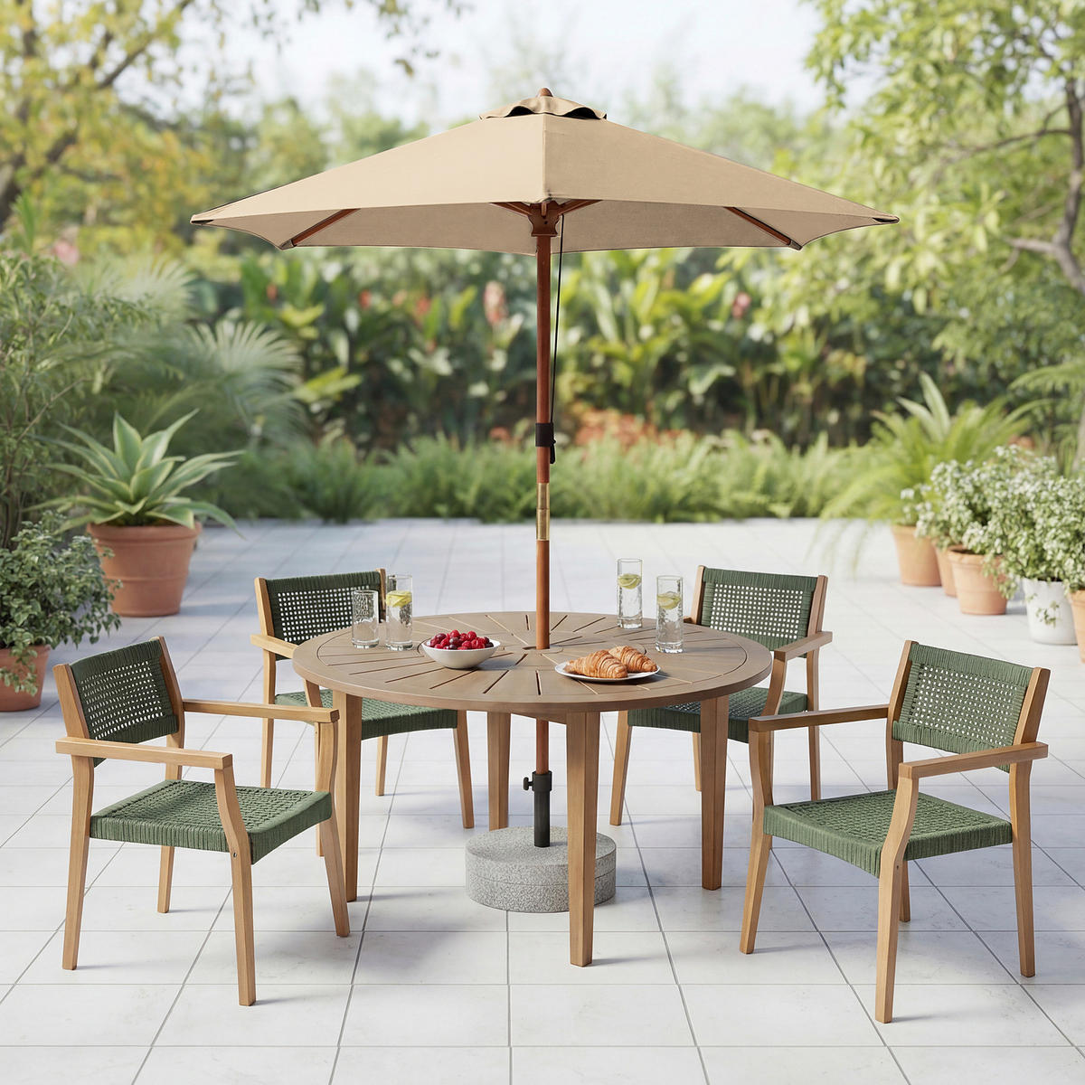 SONNENSCHIRM - Eukalyptus massiv / Polyester - Beige, Holz/Textil (200/200cm) - home24