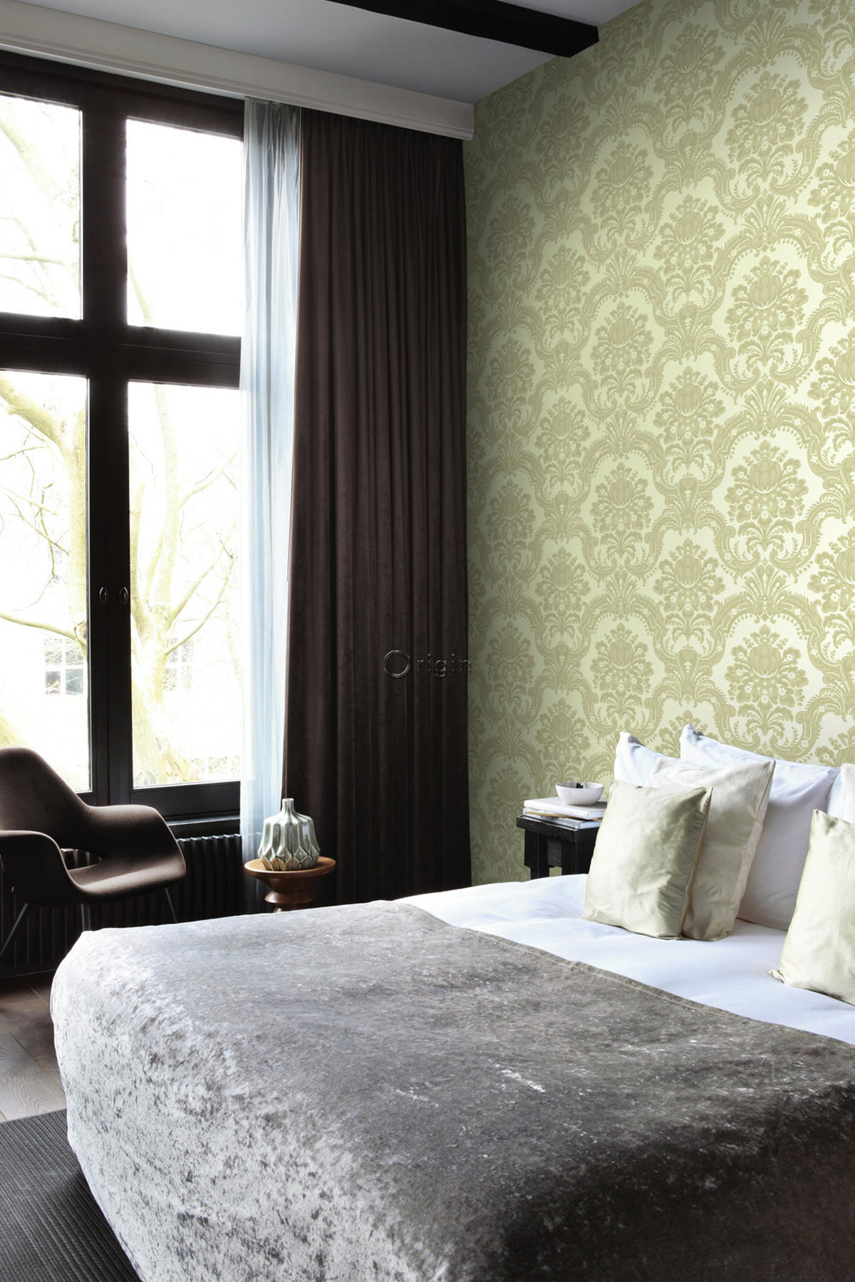 TAPETE Ornamente 53 cm x 10.05 m - Grün, Papier (53/1000cm) - Origin Wallcoverings