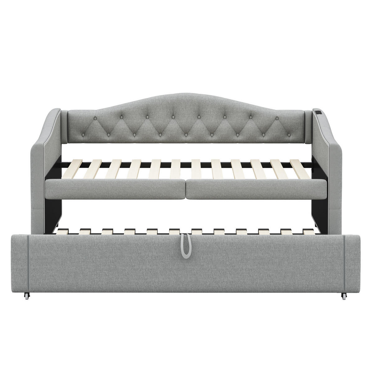 POLSTERBETT 90/200 cm Grau mit USB-Anschluss und Leinenbezug - Grau, Textil (90/200cm) - Flora Grace